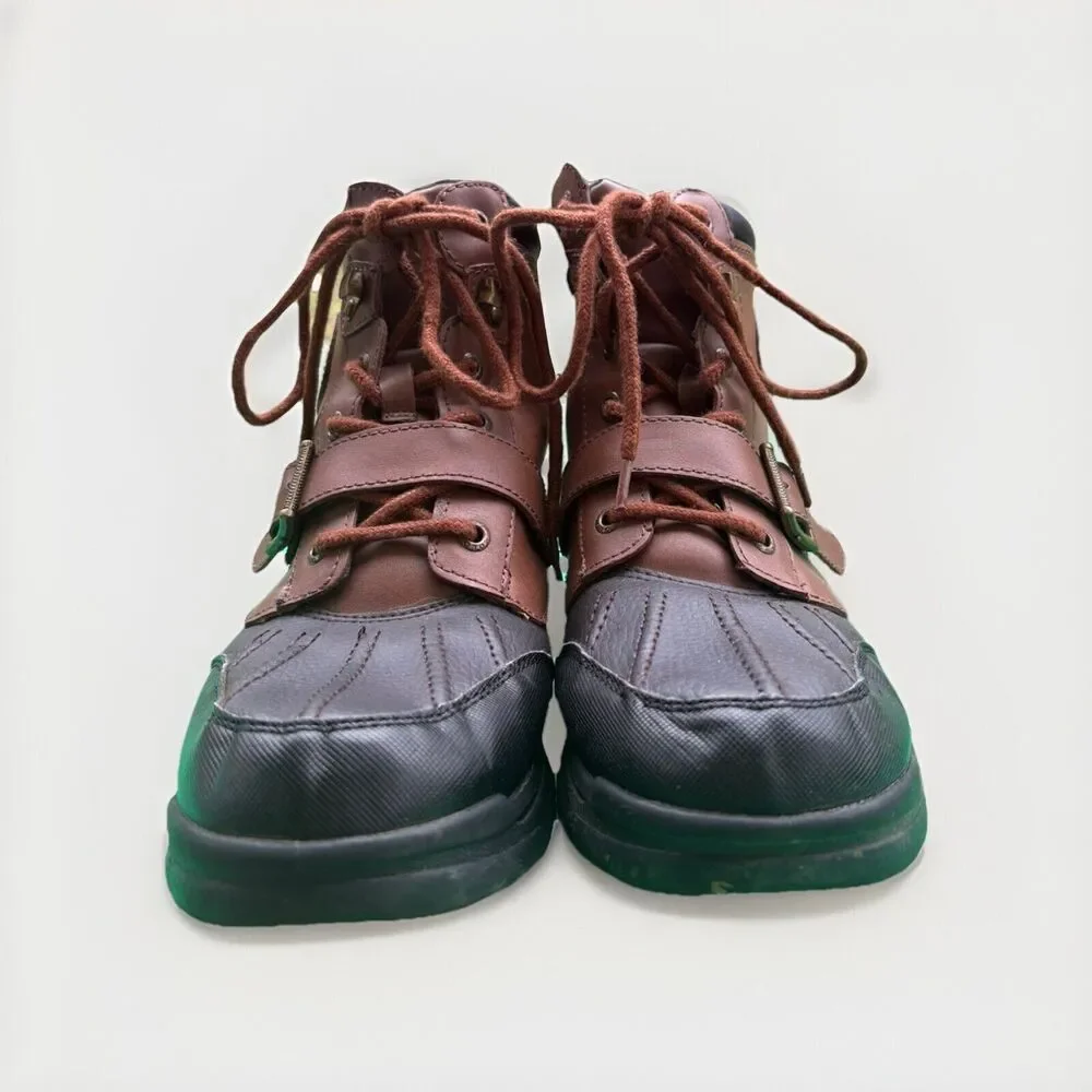 Polo Ralph Lauren Boys Colby Leather Duck Boots Youth Size 5 Lace Up Buckle Logo